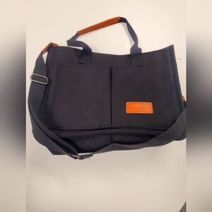 ZHMO Black Canvas Tote Bag Lots Of Pockets Lether Trim